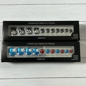 Finger Suit Press On Toenails - 2 sets. Red white blue and black bling. NIB.